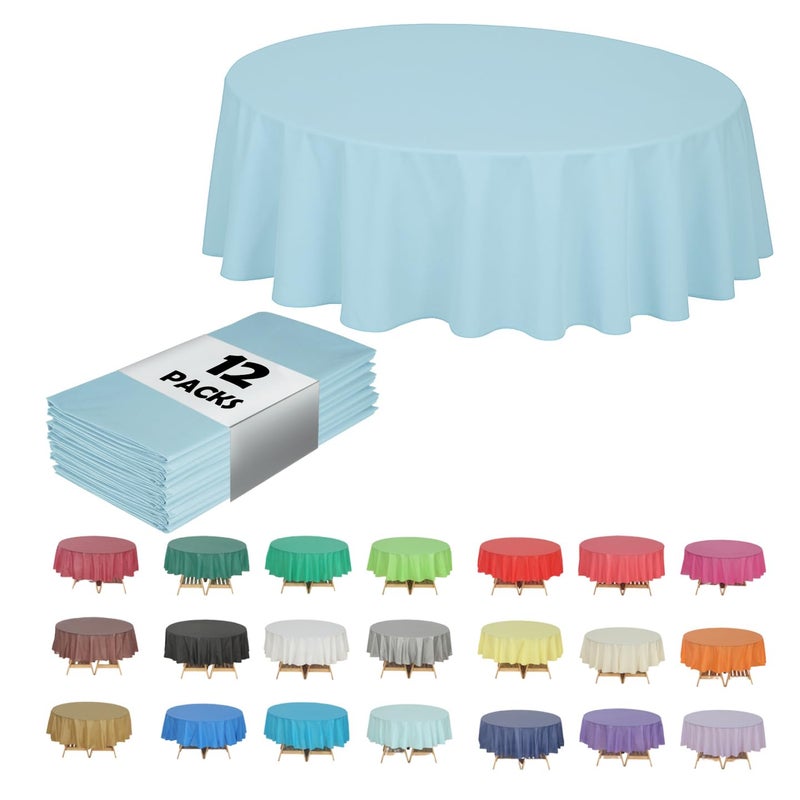 EVER SHINE Evershine (12-Pack Heavy Duty Plastic Table Covers Tablecloth (Reusable) (Round 84", Light Blue) - Image 1